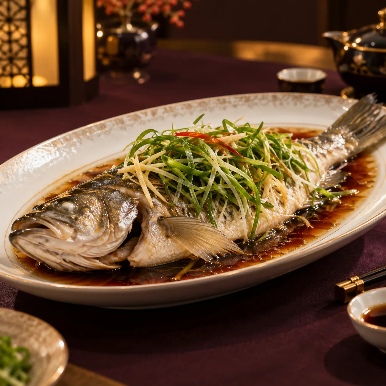 Steamed fish with ginger and spring onion