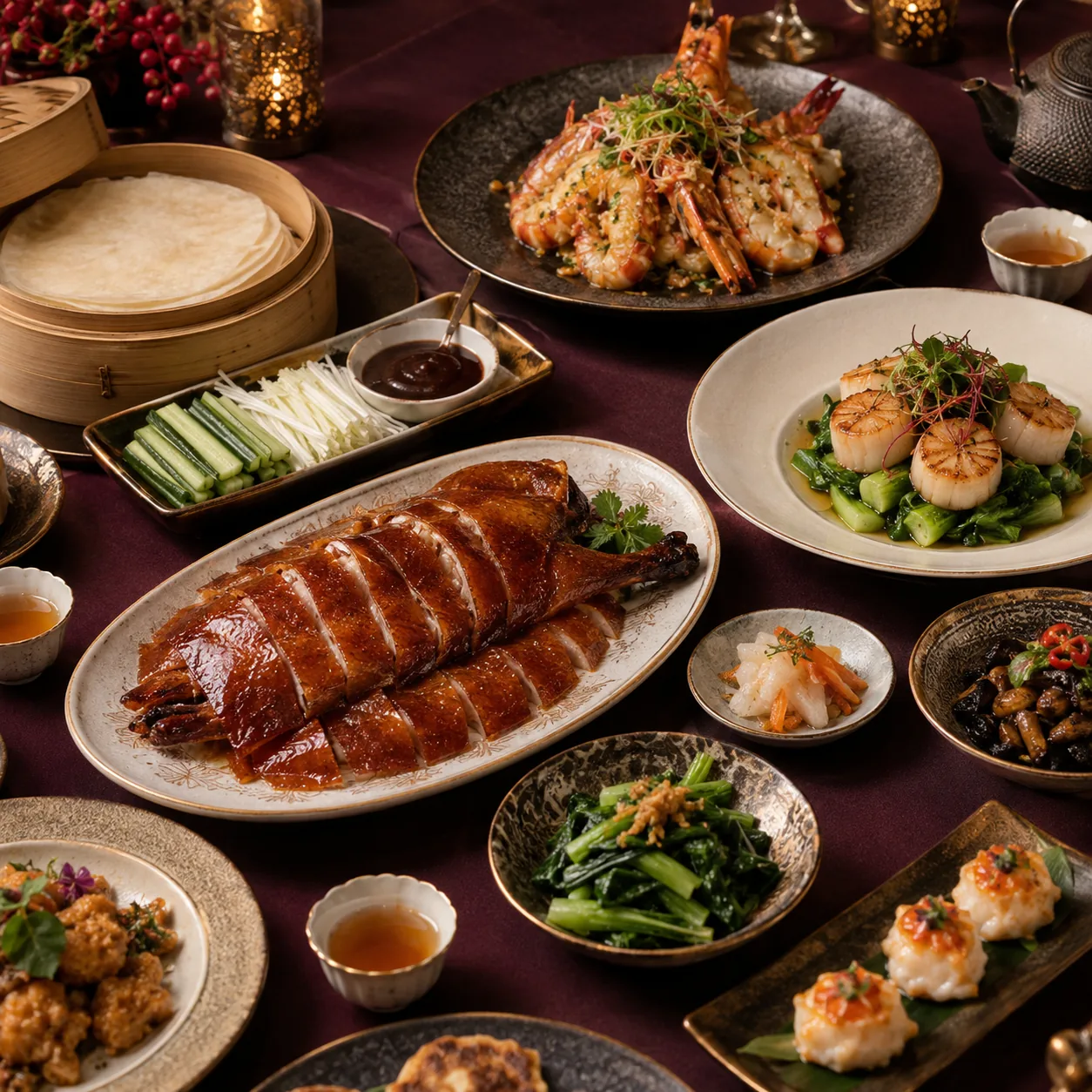Cantonese banquet dishes around the table